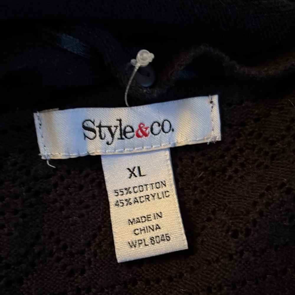 Style & Co Black Crew Neck Sweater Lightweight Knit w/removable scarf - Picture 2 of 8
